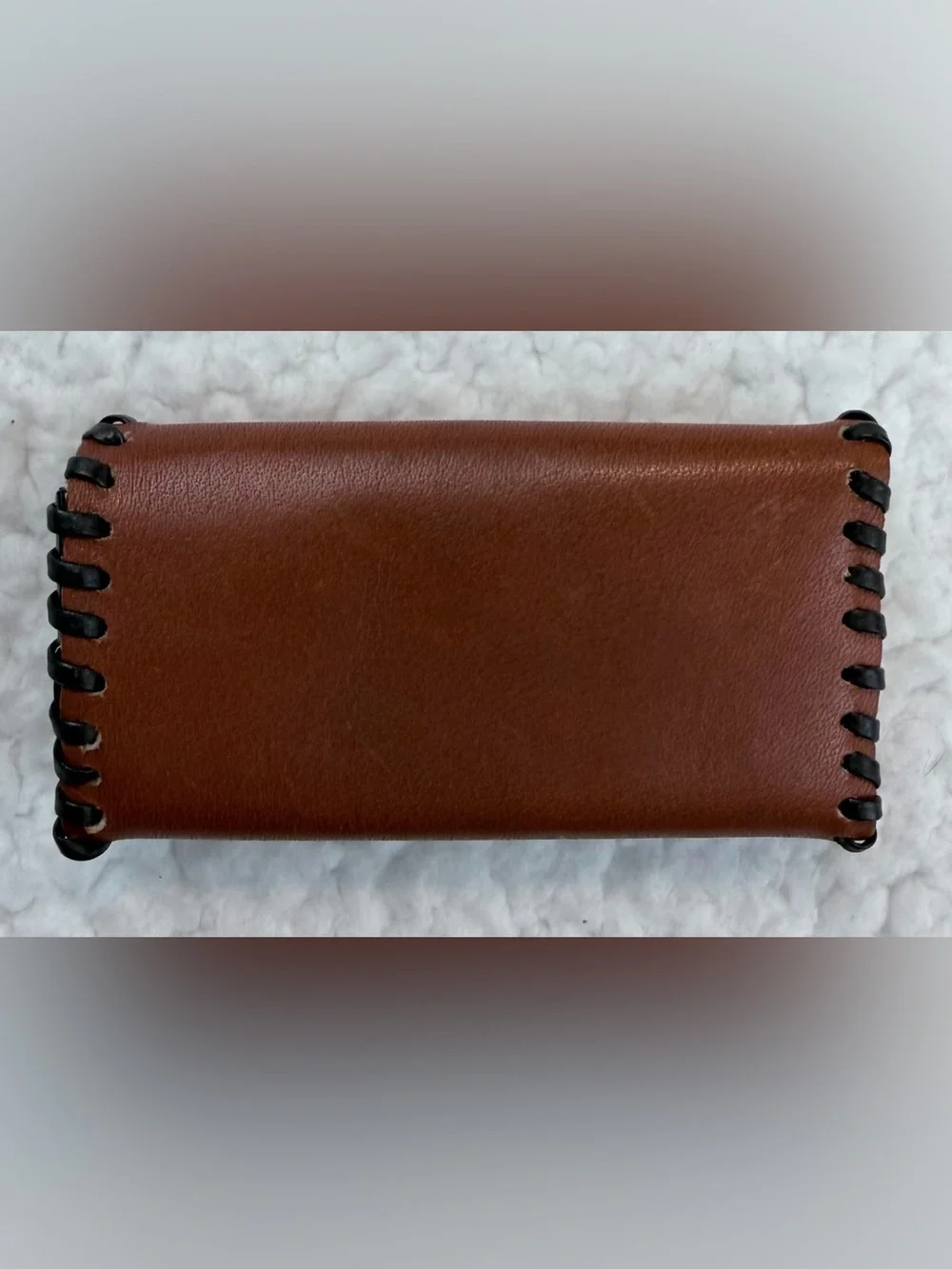 (VTG) Brown/Black Whipstitch Small Leather Key Case w/ Four Hooks